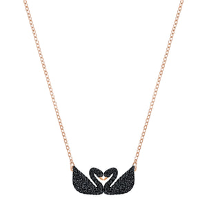 Collar Swarovski Iconic Swan, negro, Baño en tono Oro Rosa