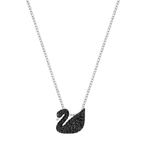 Colgante Swarovski Iconic Swan, negro, Baño de Rodio