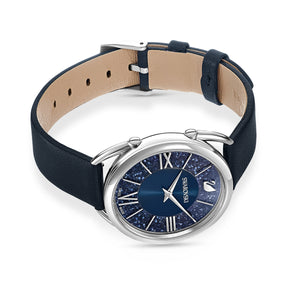 Reloj Crystalline Glam, correa de piel, azul, acero inoxidable